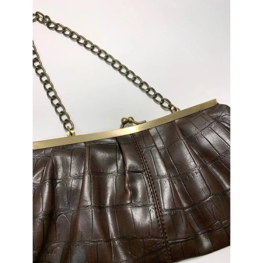 Tommy Hilfiger Y2K Brown Vegan Leather Crocodile Small Chained Handbag